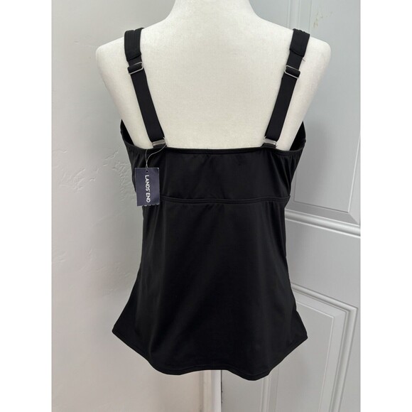 Lands End Womens 16 W Wrap Front Swim Top Black Solid Tummy Control Tankini - Picture 6 of 10